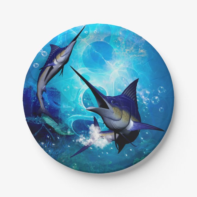 Awesome marlin with bubbles paper plate (Front)