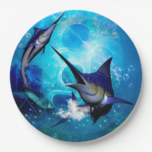 Awesome marlin with bubbles paper plate