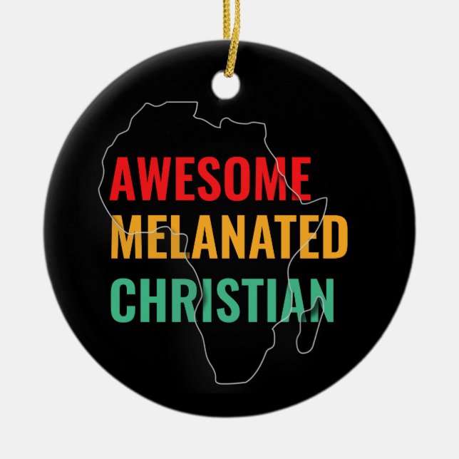 Awesome Melanated Christian Ceramic Tree Decoration (Front)