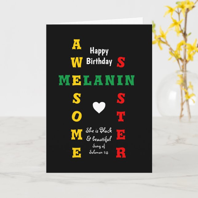 Awesome Melanin Sister Christian Happy Birthday Card (Yellow Flower)