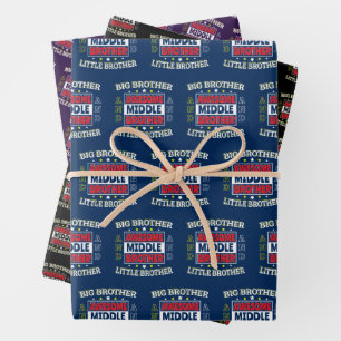Awesome Middle Brother - is Big and Little  Wrapping Paper Sheet