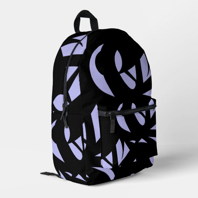 Awesome Modern Art  Black and Lavender Printed Backpack (Back Corner Left)