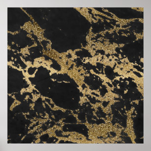 Awesome modern faux gold glitter black marble poster