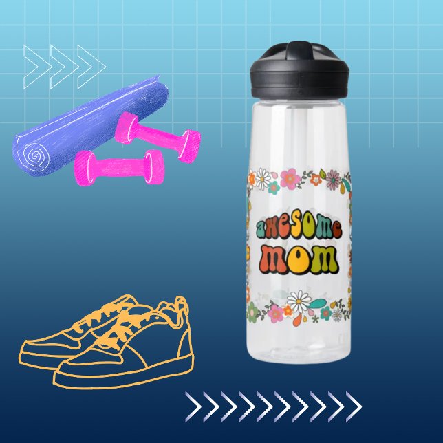 Awesome Mom Flower Power 70's Inspired  Water Bottle (Creator Uploaded)