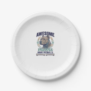 Awesome Moms Have Pitbulls Dog Bone Wreath Paper Plate