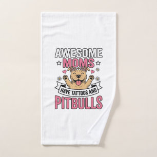 Awesome Moms Have Tattoos and Pitbulls Vintage Shi Hand Towel