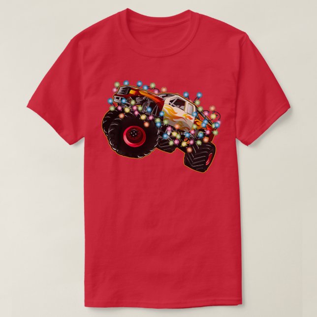Awesome Monster Truck with Christmas Lights 2 T-Shirt (Design Front)