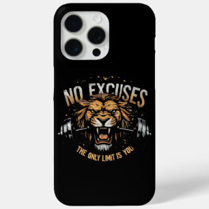 Awesome motivational No Excuses weights & Lion Gym iPhone 15 Pro Max Case