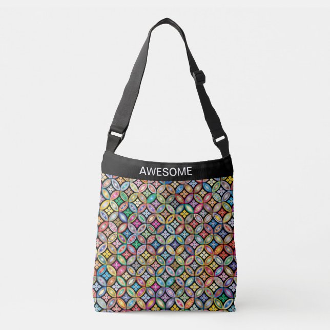 Awesome multicolored circles & calligraphy crossbody bag (Front)