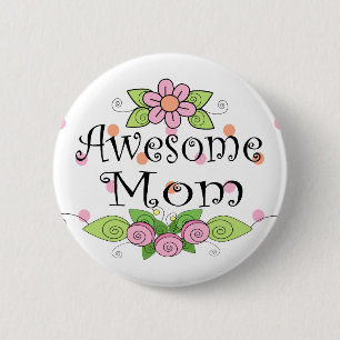 Awesome Mum Pretty Pink Flowers 6 Cm Round Badge