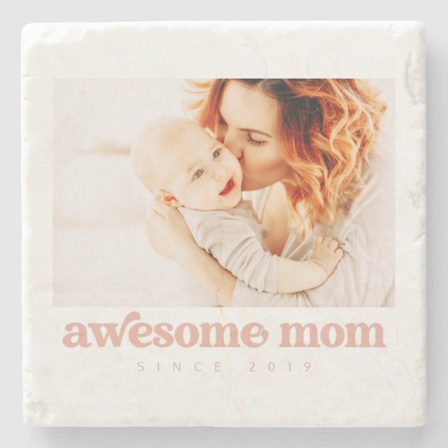Awesome Mum Since 20XX Modern Mother's Day Stone Coaster (Front)