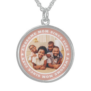 Awesome Mum Since 20XX Modern Simple Photo Sterling Silver Necklace