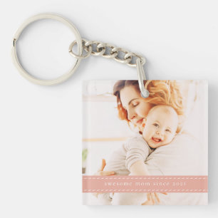 Awesome Mum Since 20XX Modern Simple Thread Photo Key Ring