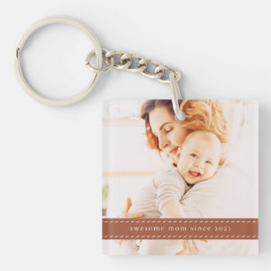 Awesome Mum Since 20XX Modern Simple Thread Photo Key Ring