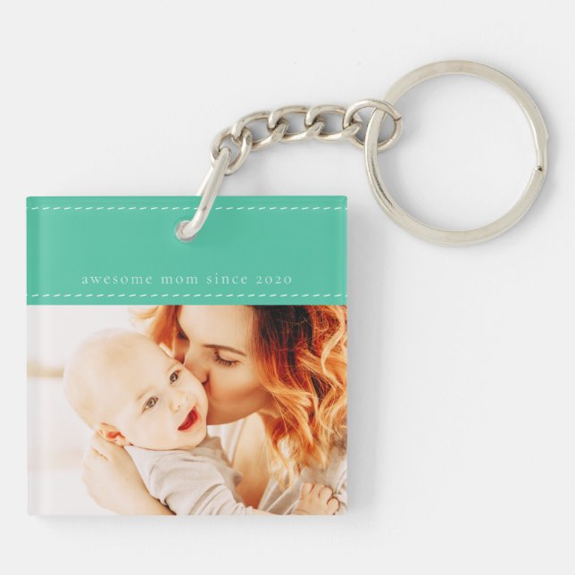 Awesome Mum Since 20XX Modern Simple Thread Photo Key Ring (Back)