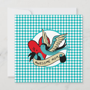 Awesome Mum Tattoo and Harlequin Mother's Day Card