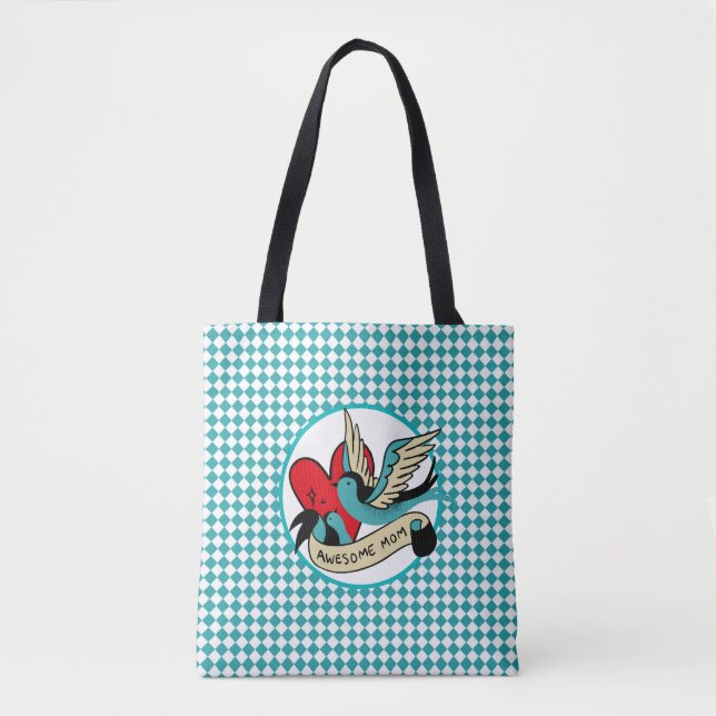 Awesome Mum Tattoo and Harlequin  Tote Bag (Front)