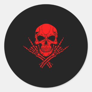 Awesome Music Skull Rocker Greeting Red Skull  Classic Round Sticker