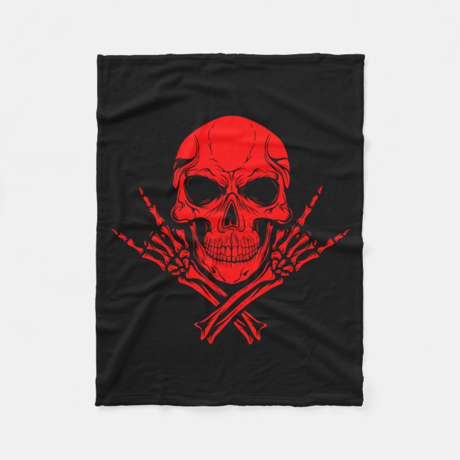 Awesome Music Skull Rocker Greeting Red Skull  Fleece Blanket (Front)