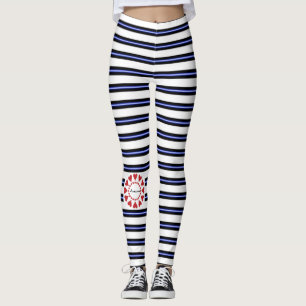 Awesome navy & white striped red love hearts leggings