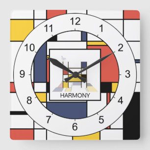 Awesome Neoplasticism Art Monogram. Letter H Square Wall Clock