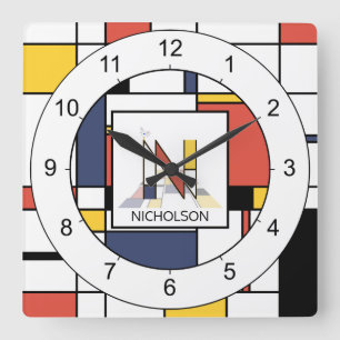 Awesome Neoplasticism Art Monogram. Letter N Square Wall Clock