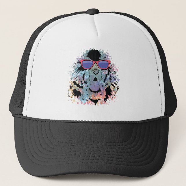 Awesome Newfoundland Dog Sunglasses Design Trucker Hat (Front)