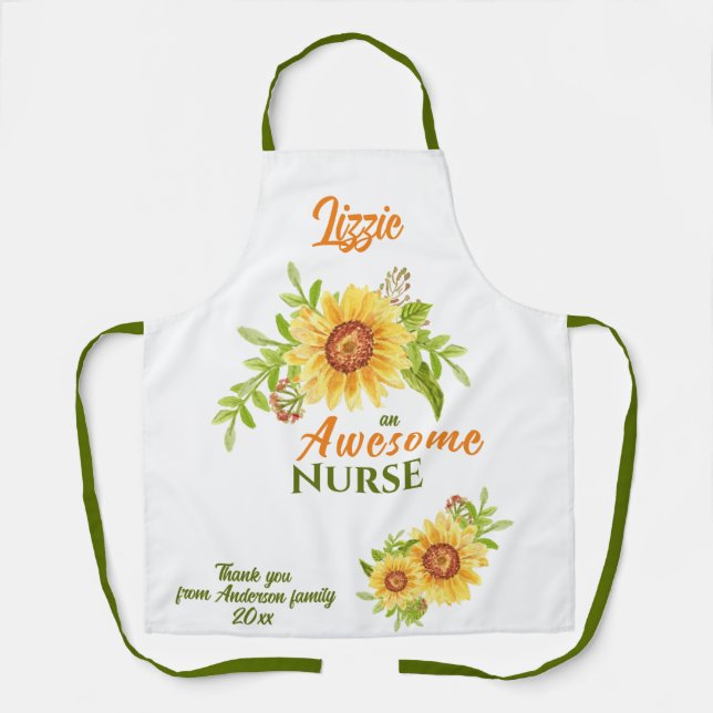 Awesome Nurse Floral Sunflower Apron (Front)