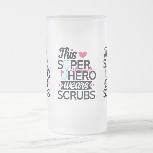Awesome Nurse Superhero Saying Typography Frosted Glass Beer Mug (Center)