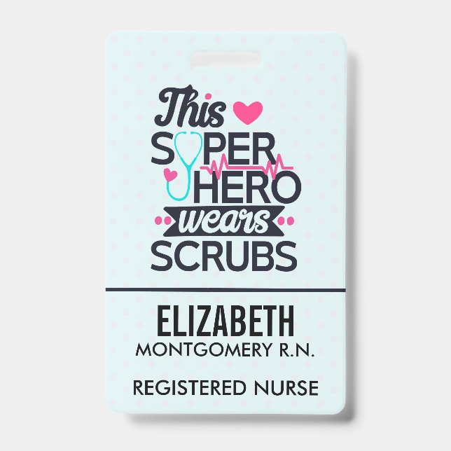 Awesome Nurse Superhero Saying Typography ID Badge (Front)