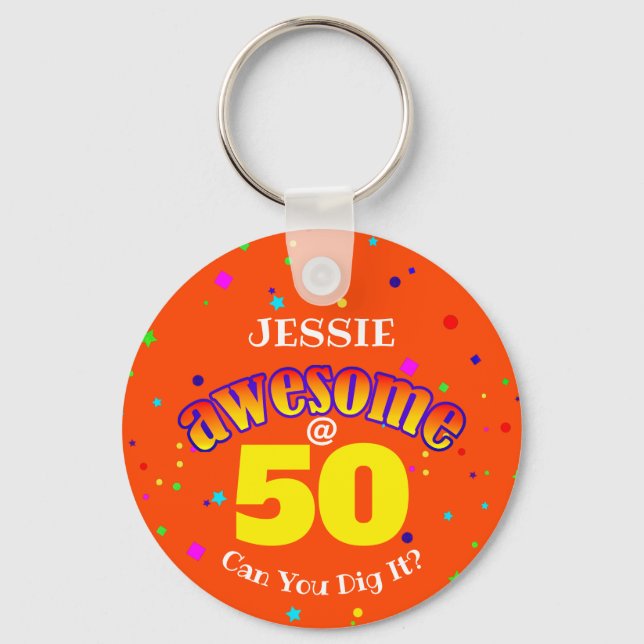 AWESOME Orange 50TH BIRTHDAY  Key Ring (Front)