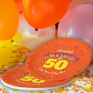AWESOME Orange 50TH BIRTHDAY Paper Plate
