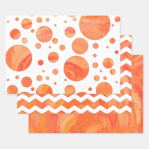 Awesome Orange Colour Coordinated Patterns Wrapping Paper Sheet