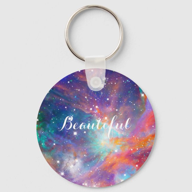 Awesome Orion nebula shining stars “Beautiful” Key Ring (Front)
