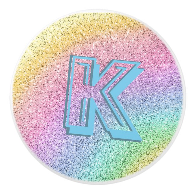Awesome Pastel Glitter Girly Monogrammed Custom Ceramic Knob (Front)