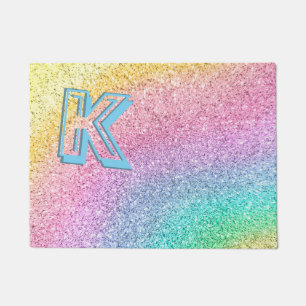 Awesome Pastel Glitter Girly Monogrammed Custom Doormat