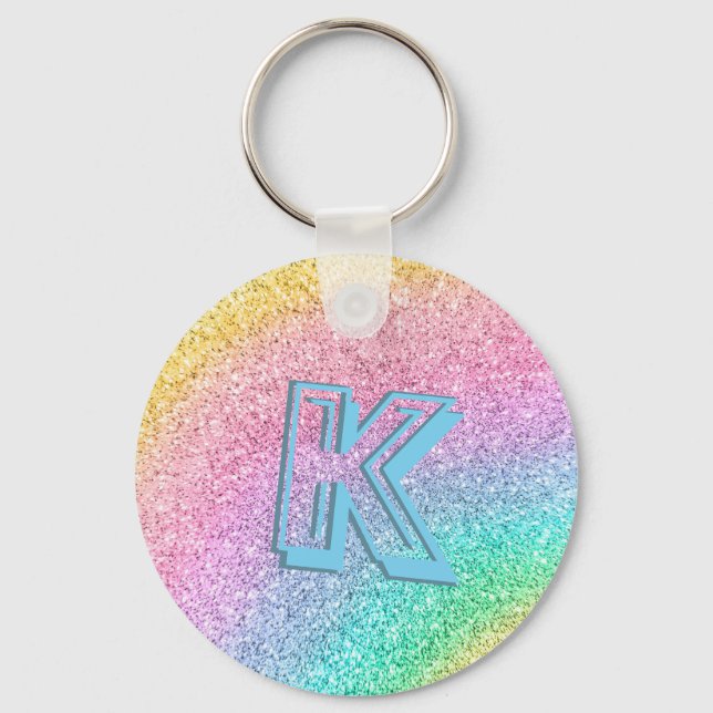 Awesome Pastel Glitter Girly Monogrammed Custom Key Ring (Front)