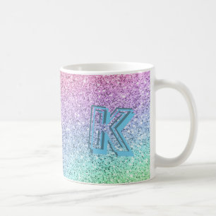 Awesome Pastel Glitter Monogrammed Custom Coffee Mug