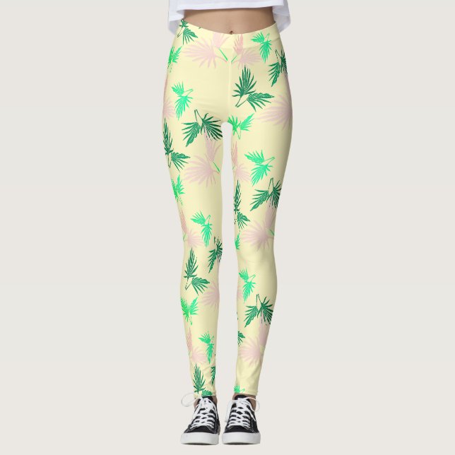 Awesome Pastel Palm Tree Leaf Tropical Leggings (Front)