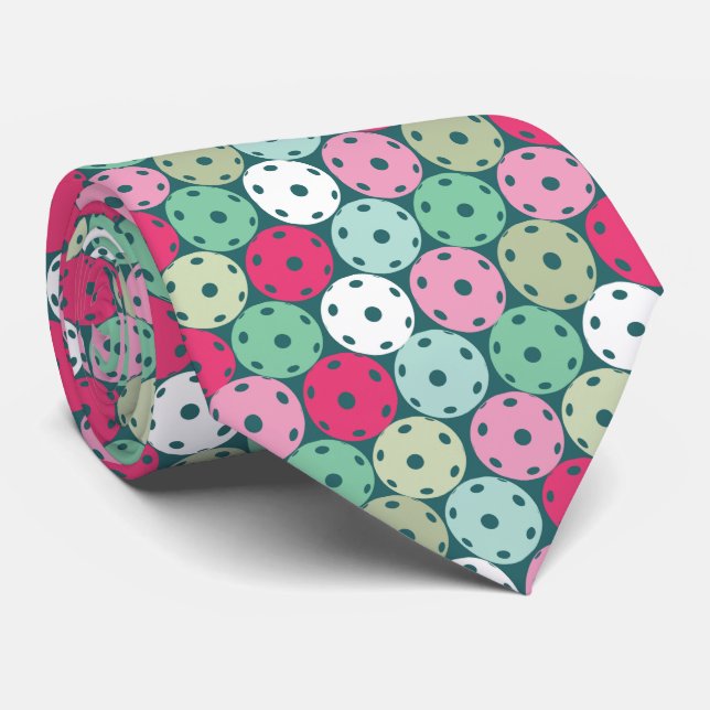 Awesome pastel pickleballs on green neck tie (Rolled)