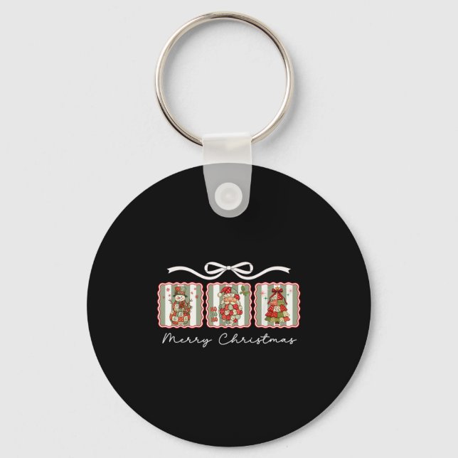Awesome Patchwork Santa Merry Christmas  Key Ring (Front)
