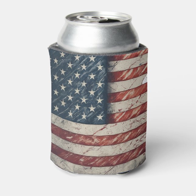 Awesome Patriotic Distressed American flag Can Cooler (Can Back)