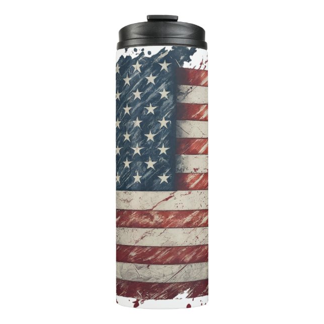 Awesome Patriotic Distressed American Flag Cool Thermal Tumbler (Front)