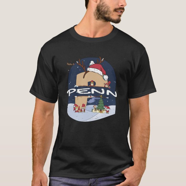 Awesome Penn Name w Santa Hat in Xmas Theme Christ T-Shirt (Front)