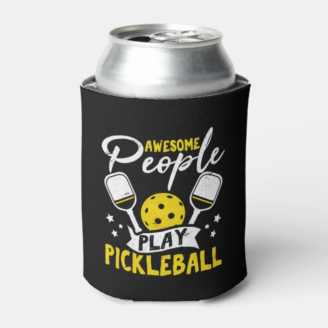 Awesome People Play Pickleball Funny Paddleball Pl Can Cooler (Can Front)