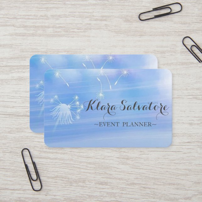 Awesome Perfect Modern Blue Dandelion Business Card (Front/Back In Situ)