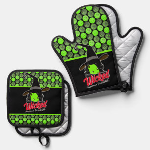 Awesome Pickleball Witch Wicked Halloween  Oven Mitt & Pot Holder Set