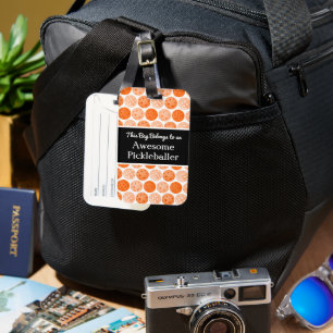 Awesome Pickleballer Travel Orange Pickleballs Luggage Tag