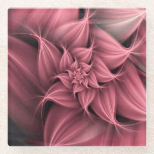 Awesome pink Flower Fractal Glass Coaster