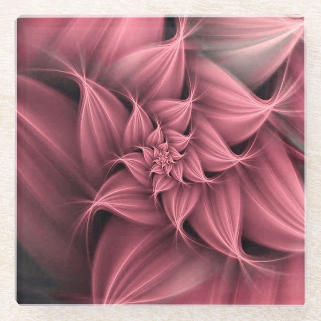 Awesome pink Flower Fractal  Glass Coaster (Front)